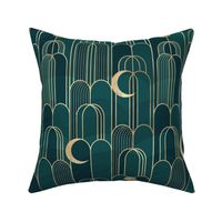 Art Deco Moons and Waterfall - in Jade medium repeat