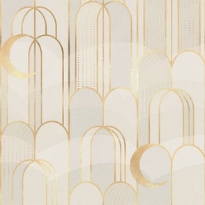 Art Deco Moons and Waterfall - in Neutral Ivory medium repeat