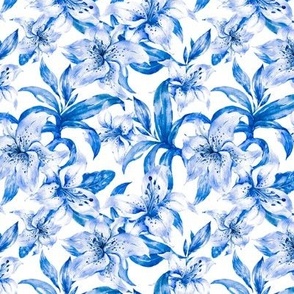 Blue Royal Lilies on White