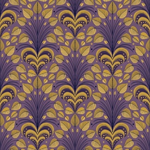 moody purple and yellow |  1920's style wallpaper | Art deco | Art nouveau | Botanical | Home decor