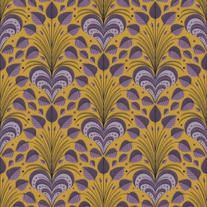 mustard yellow 1920's style wallpaper | Art deco | Art nouveau | Botanical | Home decor