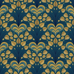 teal and yellow 1920's style wallpaper | Art deco | Art nouveau | Botanical | Home decor