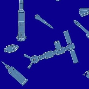 Space Rockets and Spaceships in blues