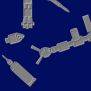Space Rockets, stations, and Spaceships grays on blue