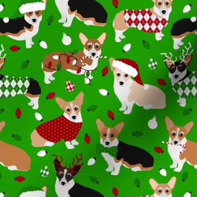 Christmas Corgi Dogs Green