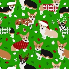 Christmas Corgi Dogs Green