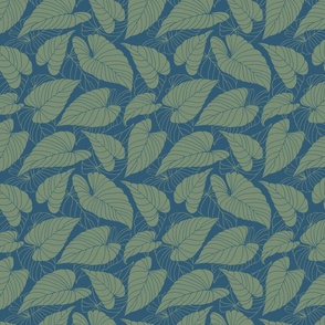 jungle leaves in green on a deep blue background