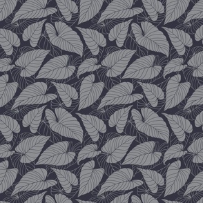 jungle leaves  in grey and charcoal