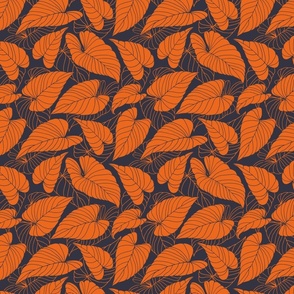 jungle leaves orange on charcoal