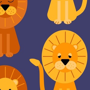 Cute geometric lions sitting on a dark navy blue background - jumbo scale