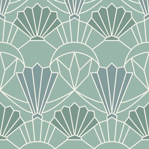Art Deco shells teal - large scale for bedding, wallpaper and curtains