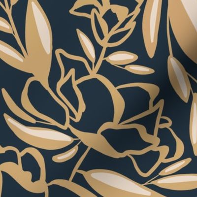 Opulence Floral - Black and Gold - Large Scale