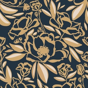 Opulence Floral - Black and Gold - Large Scale
