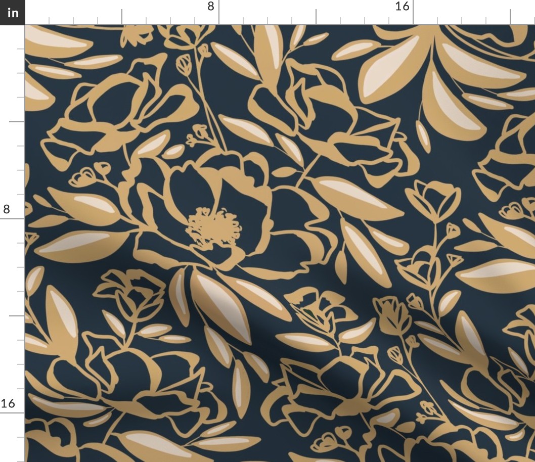 Opulence Floral - Black and Gold - Large Scale