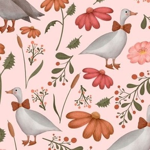 Goose and wildflowers on pink