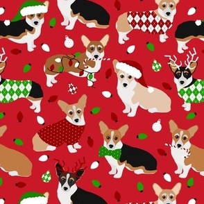 Christmas Corgi Dogs Red