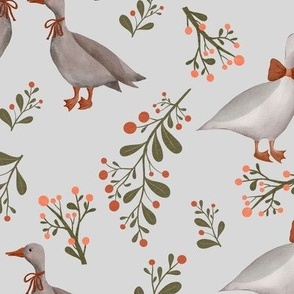 Goose and wildflowers on grey