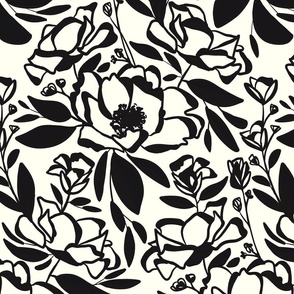 Opulent Floral - black and white - large scale