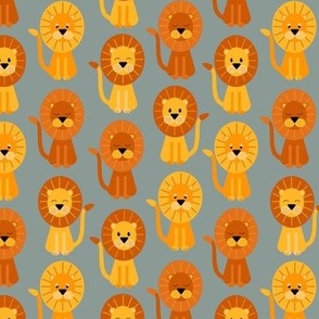Cute geometric lions sitting on a cool gray background - small scale
