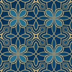 Blue and golden floral 1920s Wallpaper