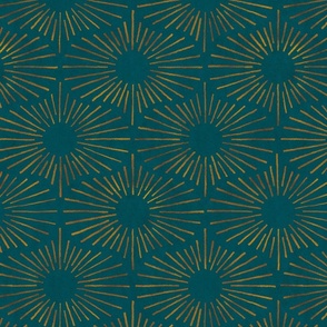 Art Deco Sunshine - Gold on Teal (Large Scale)