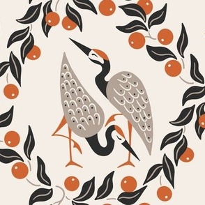 cranes with fruit/rust on warm cream