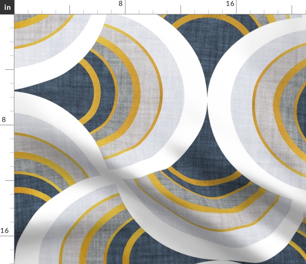 Art deco scallop elegance // large jumbo scale // grey geometric shapes golden textured lines