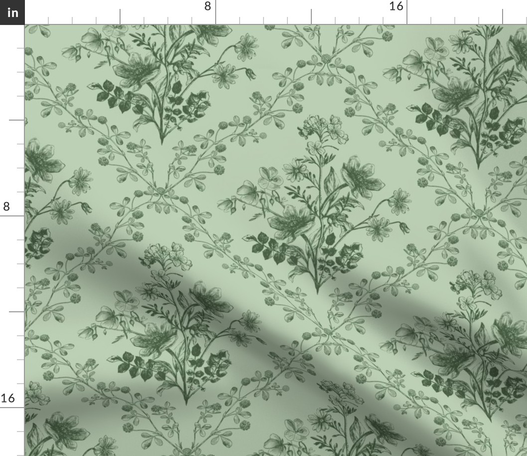 Vintage Floral Sage Green