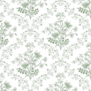 Vintage Floral Sage White