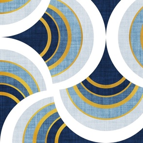 Large jumbo scale // Art deco scallop elegance // blue geometric shapes golden textured lines
