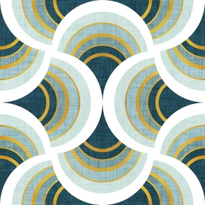 Normal scale // Art deco scallop elegance // teal geometric shapes golden textured lines