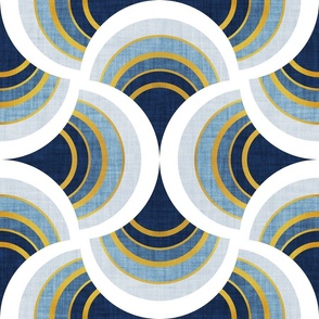 Normal scale // Art deco scallop elegance // blue geometric shapes golden textured lines