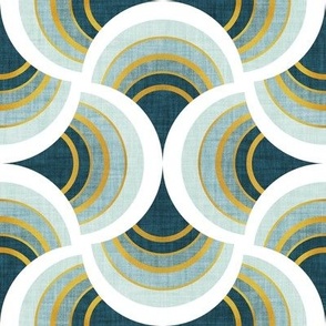 Small scale // Art deco scallop elegance // teal geometric shapes golden textured lines