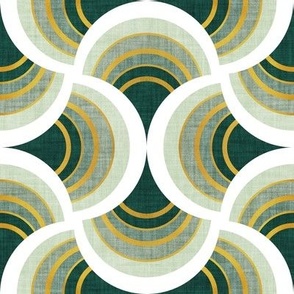 Small scale // Art deco scallop elegance // green geometric shapes golden textured lines