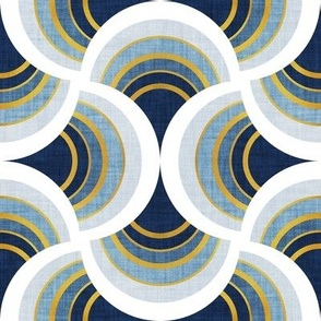 Small scale // Art deco scallop elegance // blue geometric shapes golden textured lines