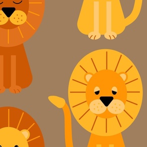 Cute geometric lions sitting on a taupe brown background - jumbo scale