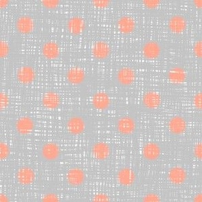 Euphoric Spring textured polka dots on loosely woven textured background red orange spots and cyan grey texture small