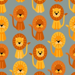 Cute geometric lions sitting on a cool gray background - jumbo scale
