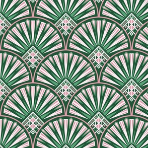 Spoonflower Fabric - Pink Art Deco Shell Fan Hot Geometric