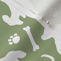 Dachshund Puppy Damask Sage Green Silhouette 