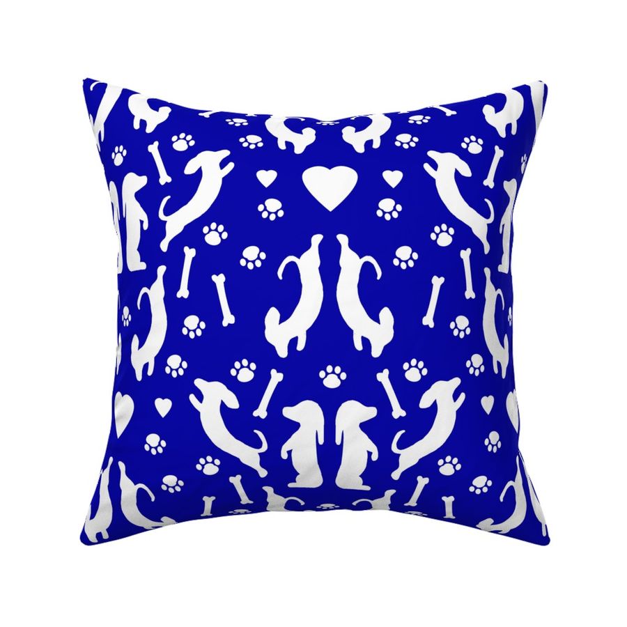 Dachshund Damask Royal Blue Silhouette 