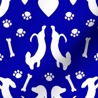 Dachshund Damask Royal Blue Silhouette 