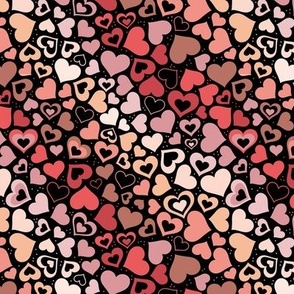 Valentine rainbow hearts - bright gradients retro heart shaped love design in vintage blush pink red on black seventies palette