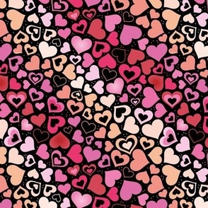 Valentine rainbow hearts - bright gradients retro heart shaped love design in peach pink red on black