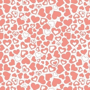 Valentine rainbow hearts -  retro boho heart shaped love design in vintage coral on white