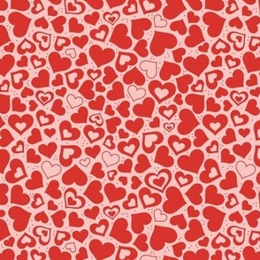 Valentine rainbow hearts -  retro boho heart shaped love design in red on warm pink