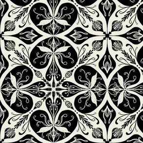 Art Nouveau style floral tile black and cream ( off white) 