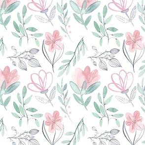 Watercolor Soft Pink and Green Floral