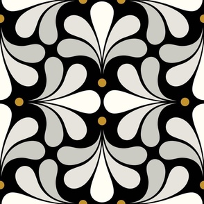 Blooming Art Deco- Geometric Floral- Classic Minimalist Flowers- Neutral Mid Century Modern Wallpaper- 20s- 70s Vintage