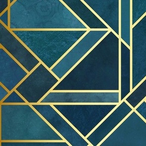 art deco wallpaper-blue with gold med